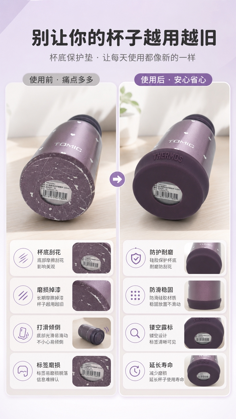 [商品] 使用【图3】蘑菇杯底部保护垫效果；保护垫为深紫色硅胶… - 图片创意预览