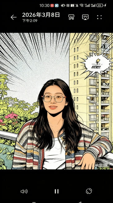 为这张人像照片添加漫画风格的微漫元素，保留原图人物和背景预览效果