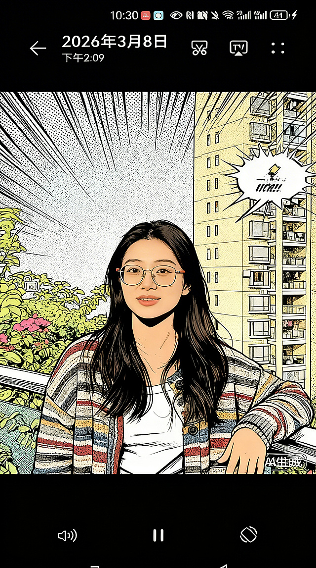 为这张人像照片添加漫画风格的微漫元素，保留原图人物和背景