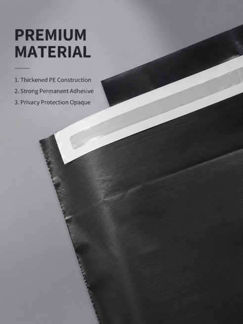 [主图-3] Close-up detail of the black courier bag's material and sealing strip. Keep product texture a预览效果