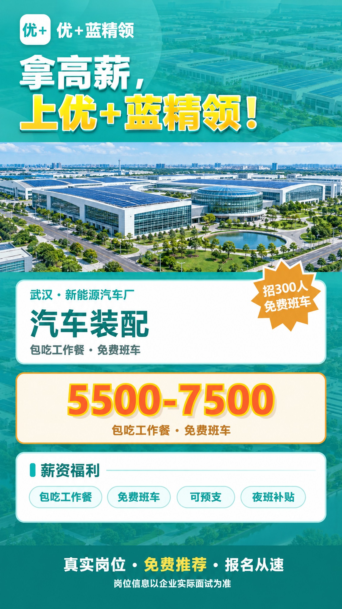 将这张武汉新能源汽车厂汽车装配招聘海报调整为最新竖版样式（10… - 图片创意预览
