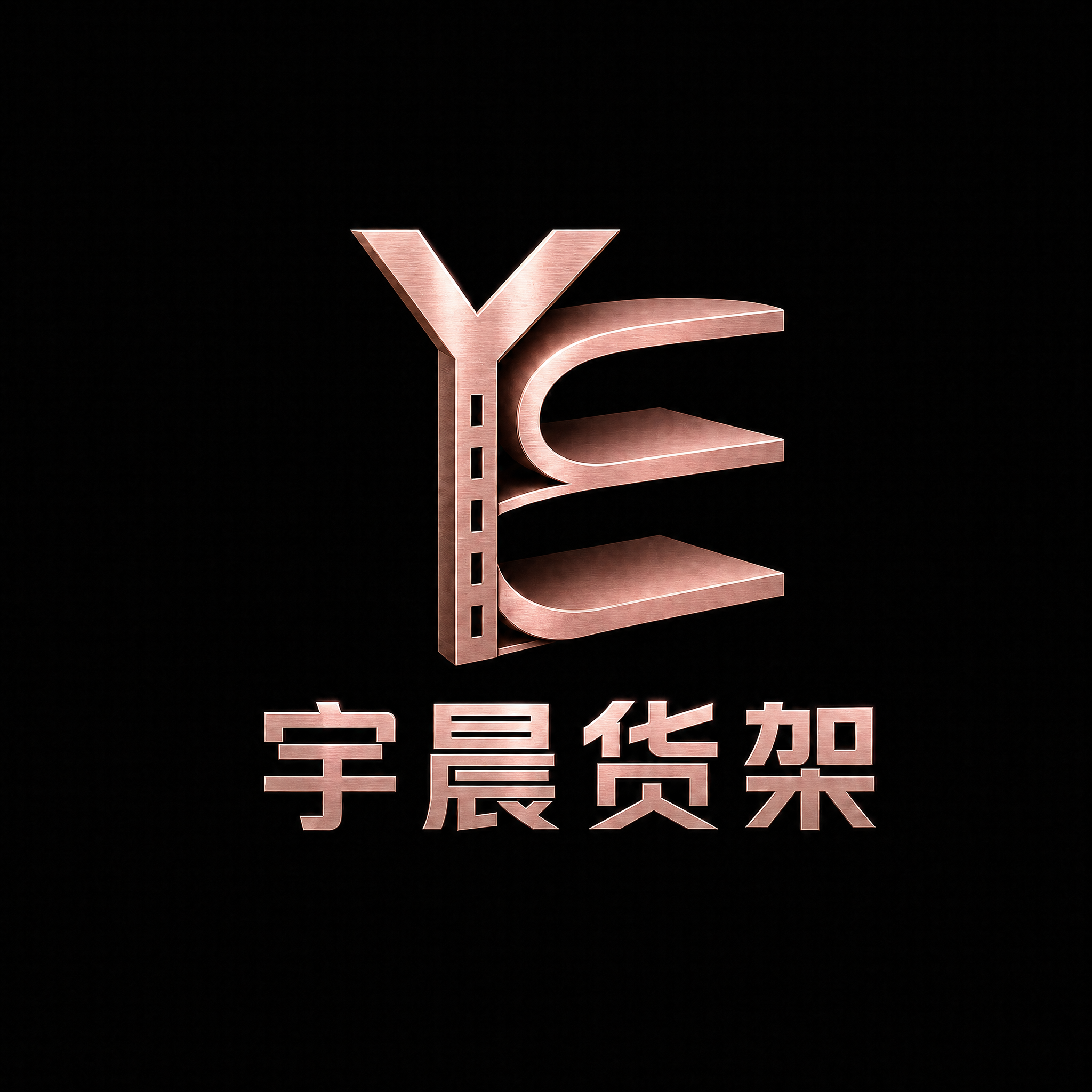 将图中的YC货架图形和"宇晨货架"文字改为玫瑰金色金属质感，保… - 图片创意预览