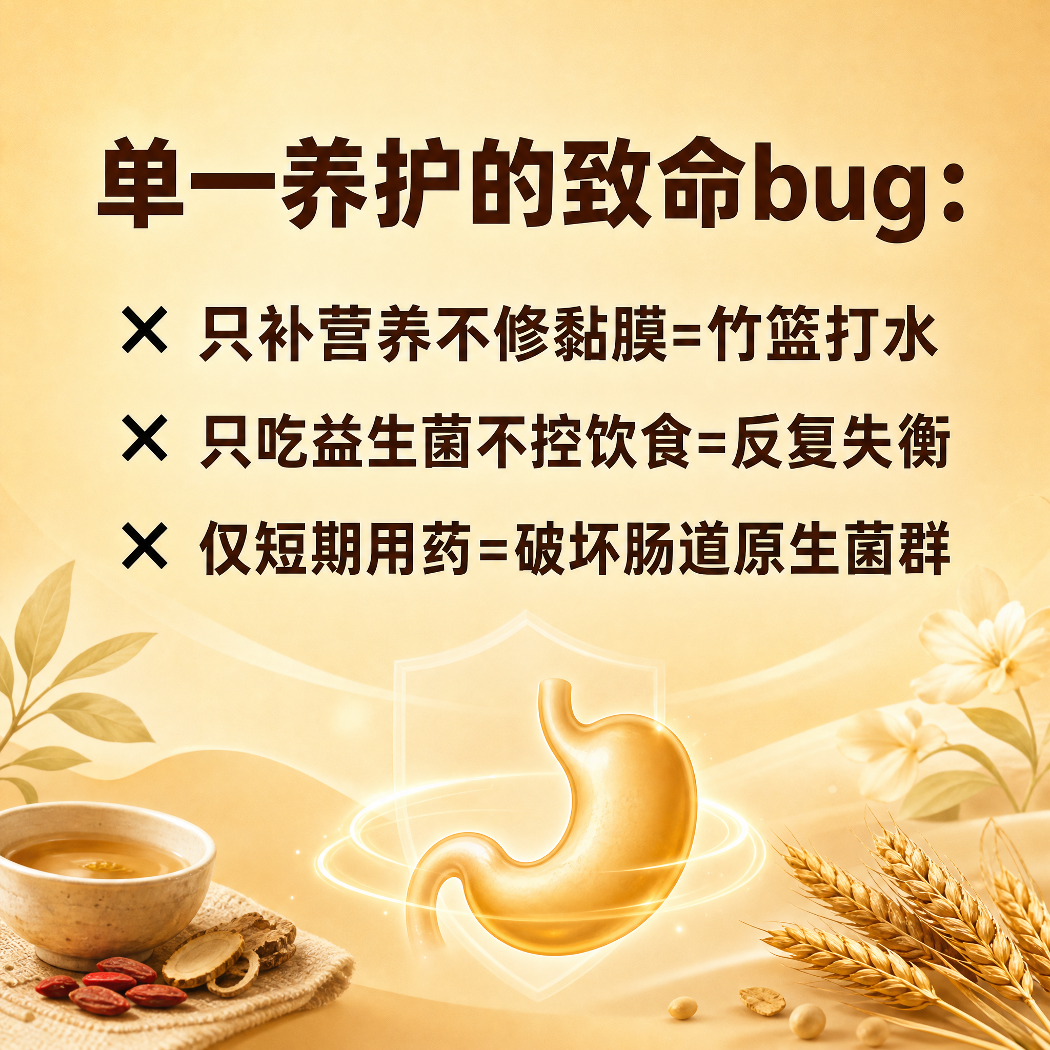 一张1:1正方形的养胃科普主图，浅金色渐变背景，温暖柔和的色调… - 图片创意预览