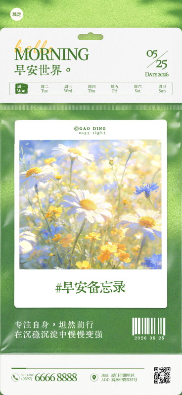 早安日签夏季问候祝福励志正能量文艺风全屏竖版海报预览效果