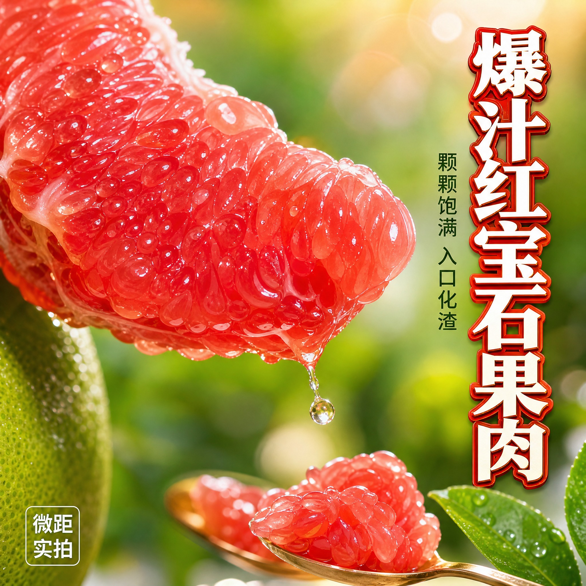 [主图-3] 细节微观种草 河口红宝石青柚 果肉爆汁特写主题。… - 图片创意预览