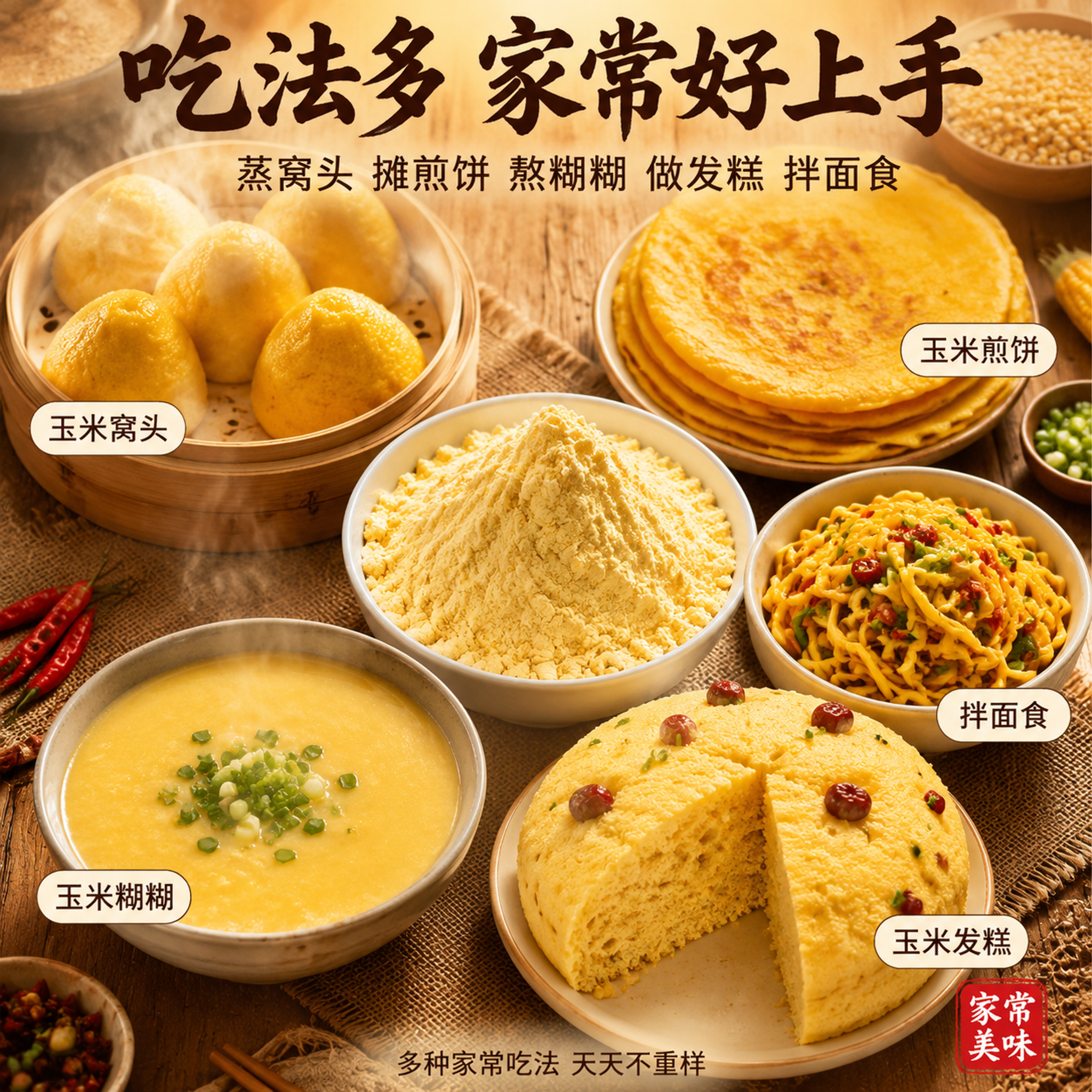 [主图-6] 多种家常吃法展示 美食成品场景。 [氛围风格]… - 图片创意预览