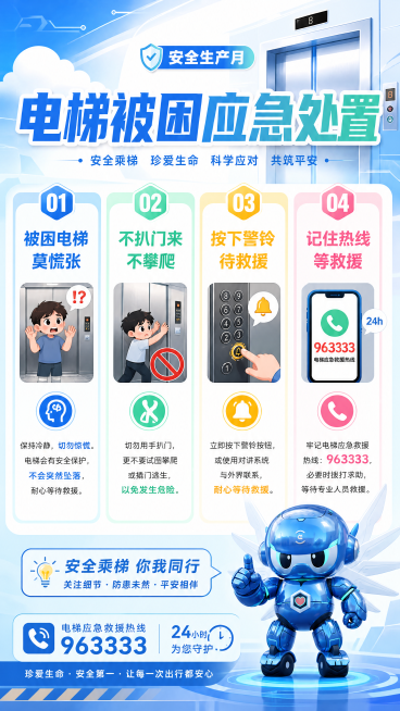 安全月科普看板，生成一整套，内容包含高层火灾与逃生、电梯被困应急处置、电瓶车使用与交通安全，10项推荐避险技能、心肺复苏术与AED使用、台风暴雨天气避险、海姆利克急救法、防溺水与应急处置、夏季食品安全预览效果