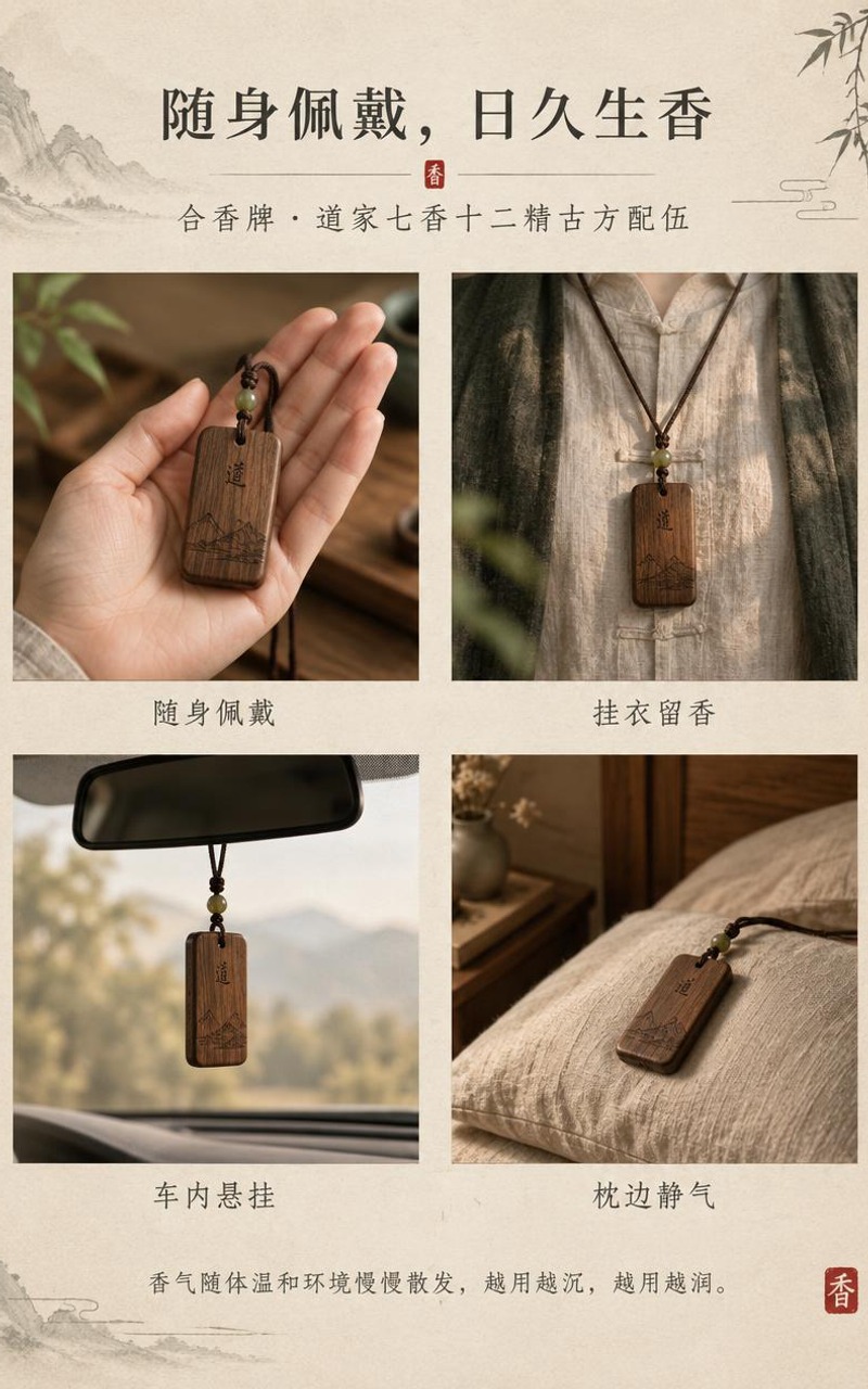 [商品] 道家七香十二精古法合香牌，中式木质纹理牌面，古朴温润… - 图片创意预览