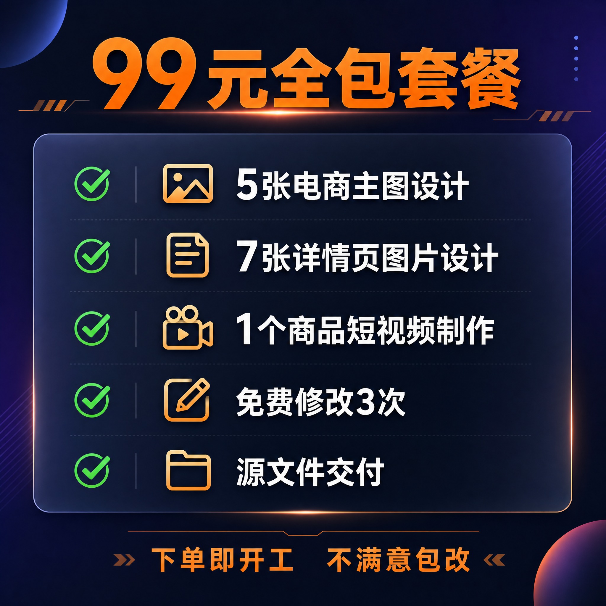 [主图-3] 电商设计服务套餐权益详情图，核心任务是清晰列出9… - 图片创意预览