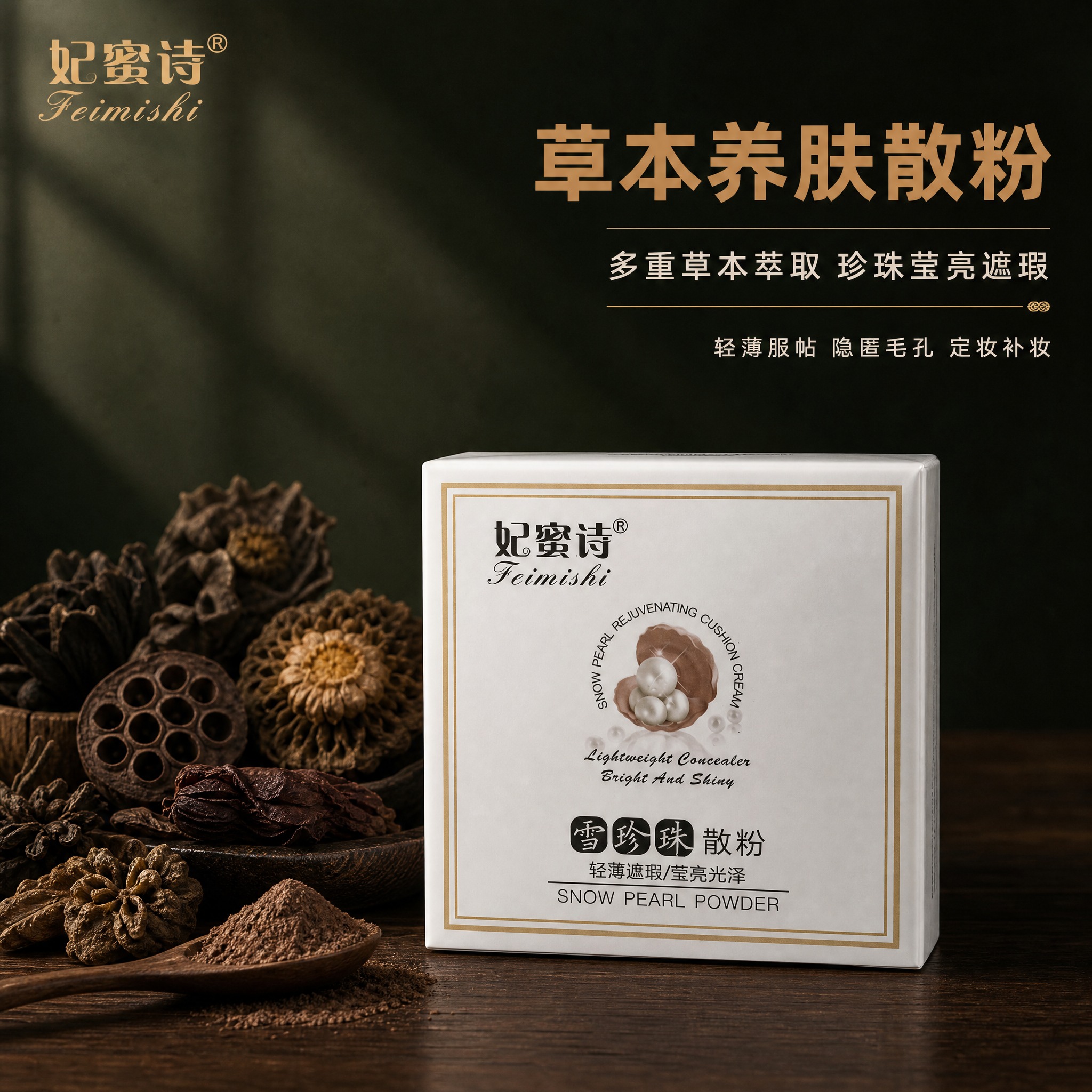 [主图-1] 首图品牌调性，突出妃蜜诗雪珍珠草本散粉的草本中药… - 图片创意预览