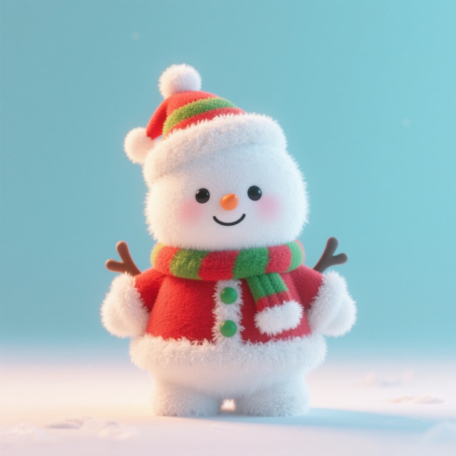毛茸茸的圣诞限定雪人宝宝拟人，穿着圣诞装，卖萌预览效果