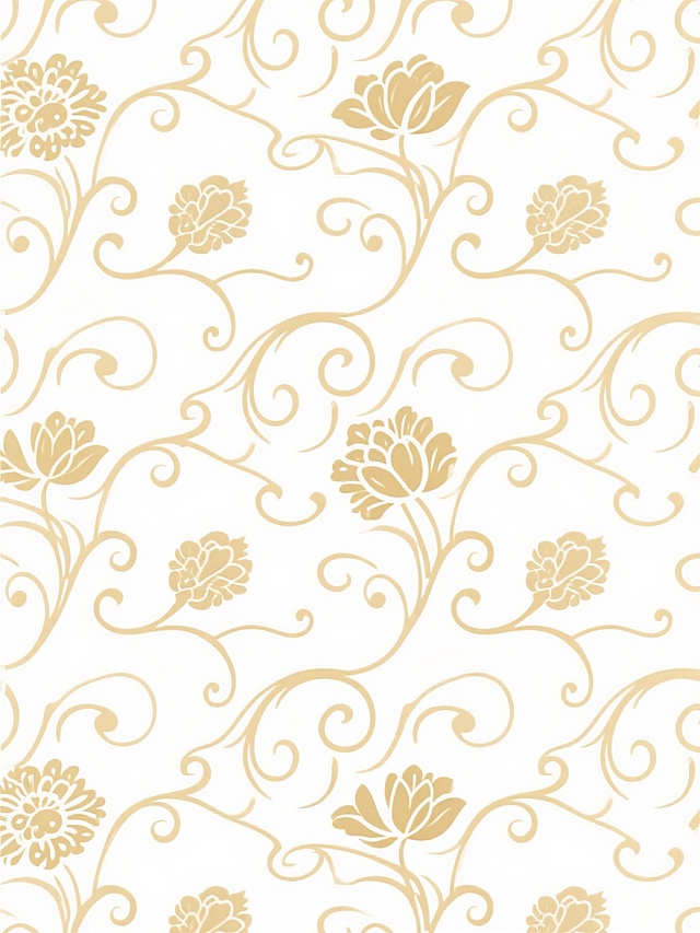 干净风格的欧式花纹无缝背景图案，主体为金色的卷草纹、花卉纹等典型欧式装饰元素，线条流畅优美，图案分布均匀且富有节奏感，整体以纯白色为底色，花纹与背景对比清晰，色彩和谐统一，具有典雅、精致的设计感，适合作为背景用途，整体视觉效果简洁大方，无任何文字、LOGO、二维码及多余元素干扰。