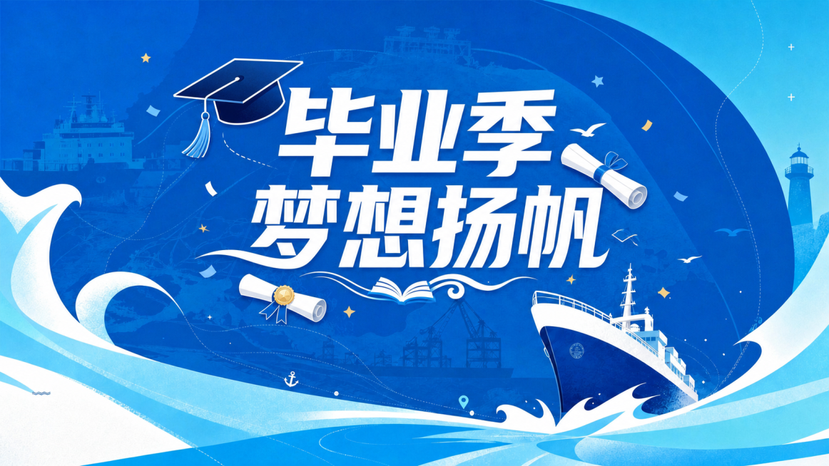 将图片中的主题文字修改为“毕业季 梦想扬帆”，增加毕业相关元素（如学士帽、毕业证书），丰富画面，保持原有轮船、浪花元素不变，保持画面颜色和整体比例不变，超清，4K画质，风格和谐统一预览效果