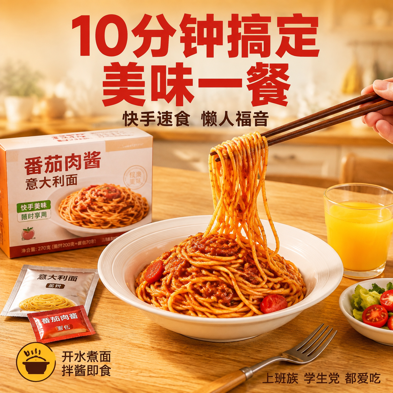 [主图-4] 番茄肉酱意大利面场景图 展示快手速食方便快捷 家… - 图片创意预览