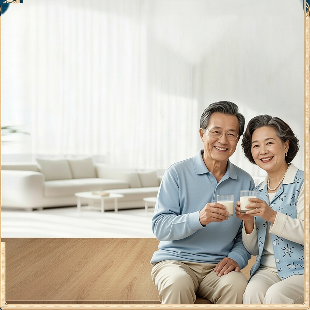 帮我改一下右边这对老人的表情和五官着装，但手上得拿牛奶，以及在… - 图片创意预览