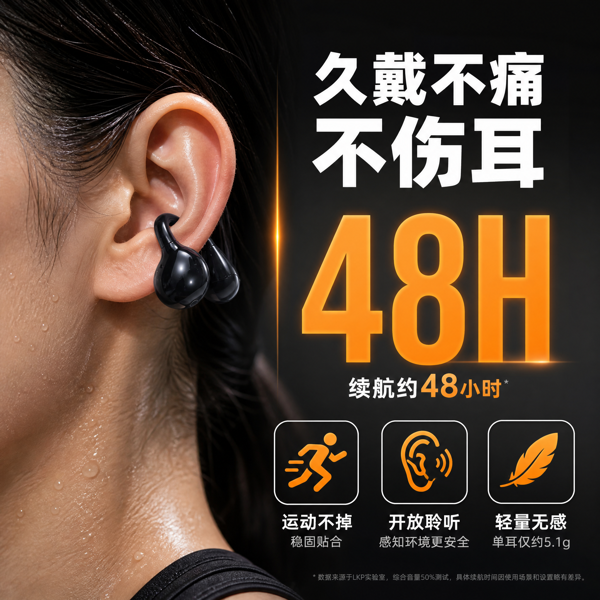 [主图-2] LKP蓝牙耳夹式耳机 核心价值卖点图 运动佩戴舒… - 图片创意预览