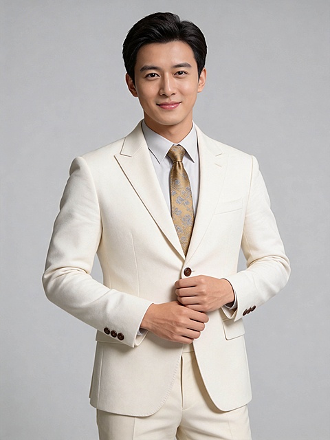 白色西装套装花领带男性职场形象照