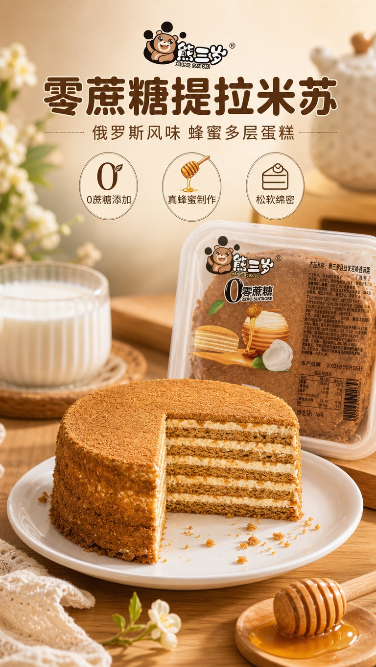 [商品] 使用【图2】【图3】熊三岁提拉米苏蜂蜜蛋糕（原味）；… - 图片创意预览