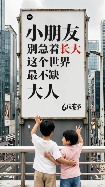61儿童节大字风标语实景感城市治愈节日祝福通用手机竖版海报预览效果