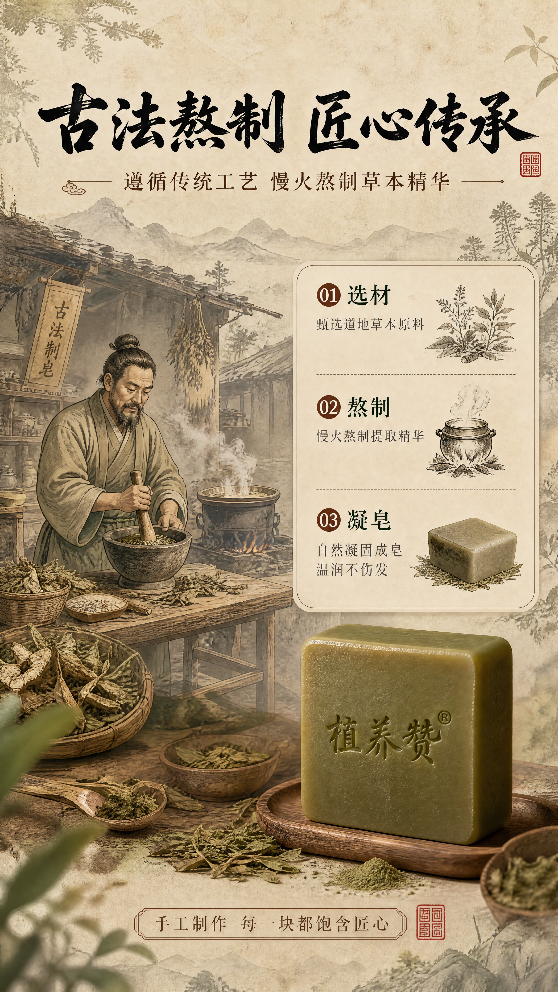 [商品] 使用【图1】包装盒上的匠人捣药插画元素风格延展；保留… - 图片创意预览