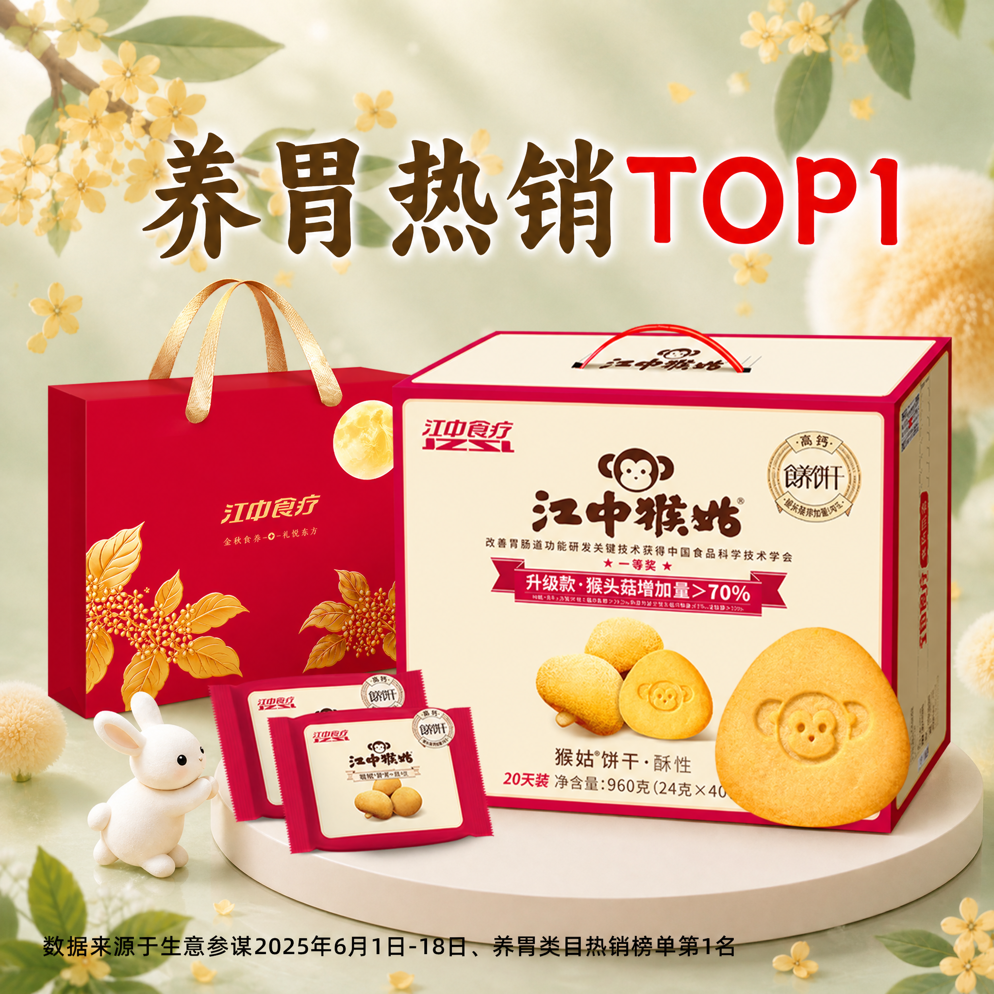 在这张江中猴姑酥性饼干主图中，将红色的江中食疗中秋礼袋（金色桂… - 图片创意预览