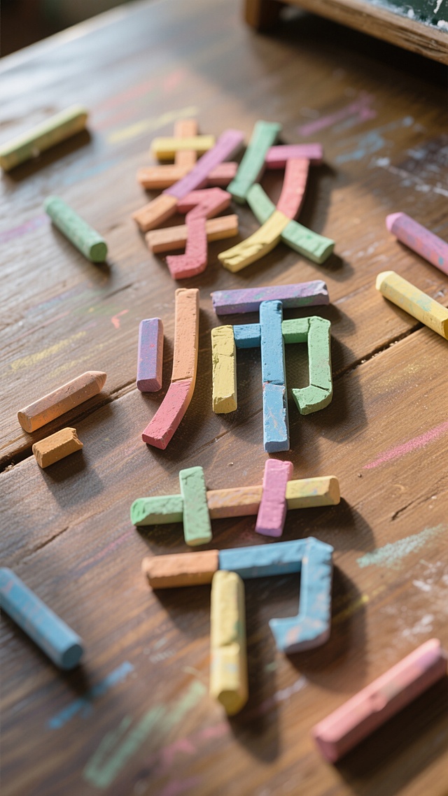 质朴木质桌上，创意拼出“教师节”，色彩斑斓，童趣盎然。