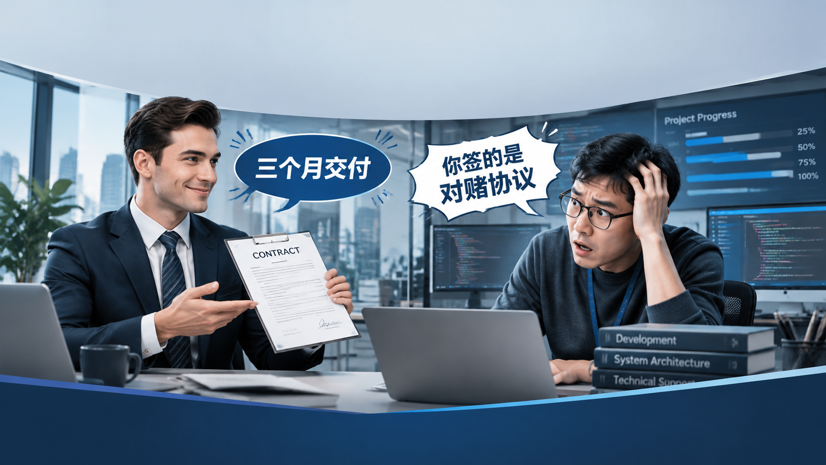 PPT封面图，16:9横版，商务职场风格。画面左侧是一位西装革… - 图片创意预览