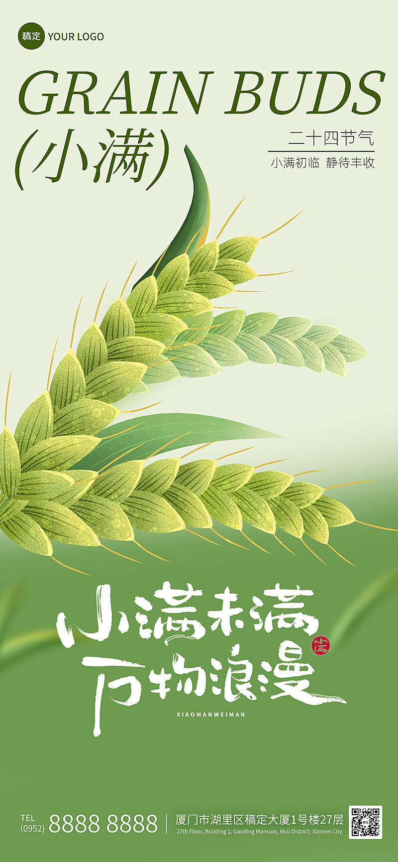 小满通用节气科普节气插画线上渠道竖版海报