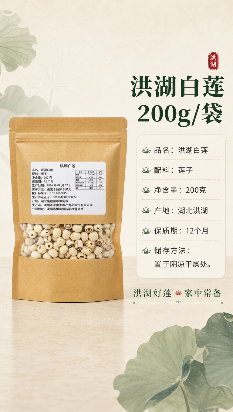 [商品] 使用【图2】洪湖白莲袋装产品；保留棕色牛皮纸自立袋、… - 图片创意预览