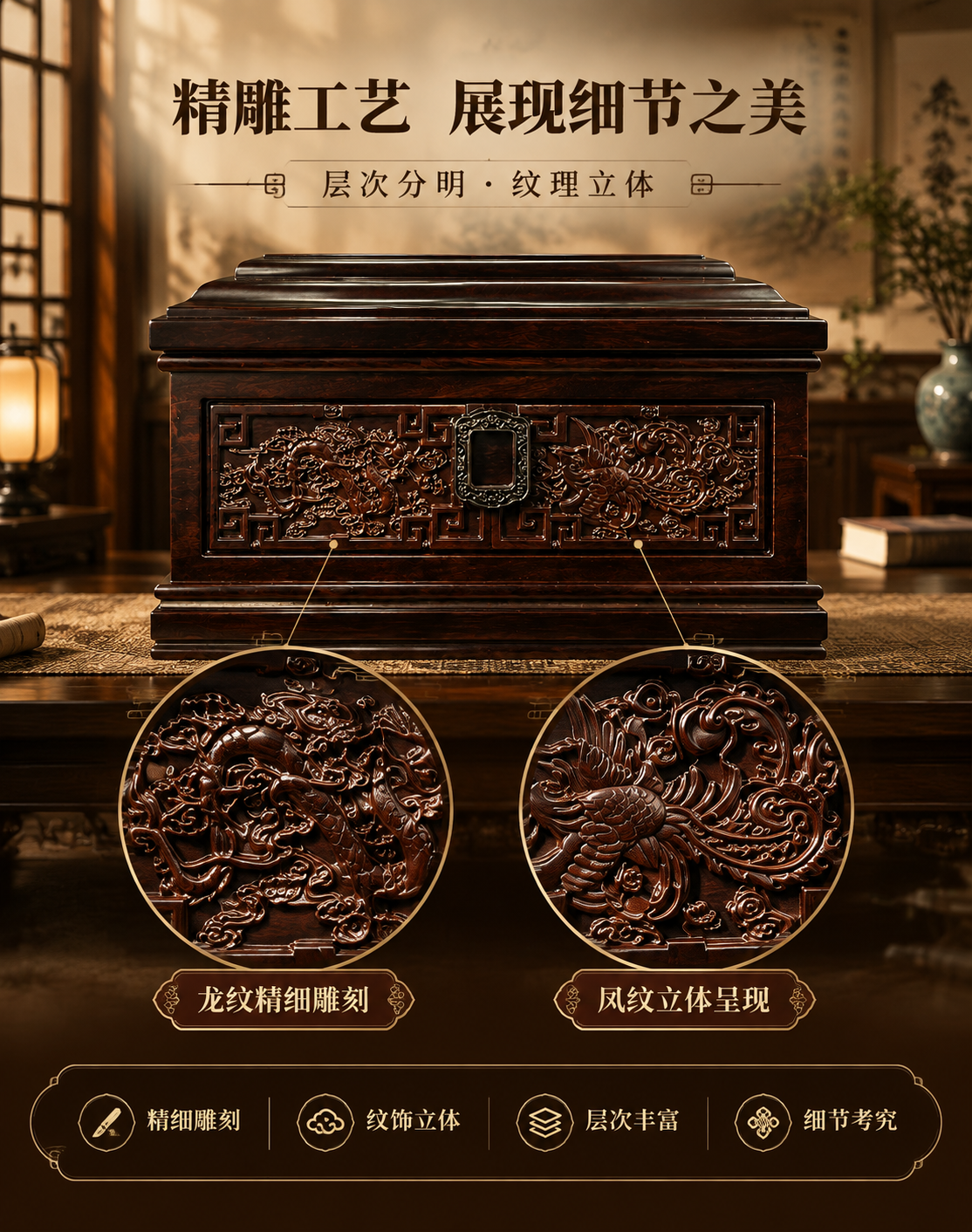 [商品] 使用【图6】龙凤呈祥黑檀木骨灰盒正面图；保留正面龙凤… - 图片创意预览