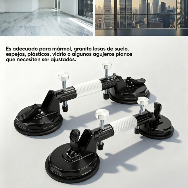 将图片中的英文替换为西班牙语：“Es adecuado para mármol, granito losas de suelo, espejos, plásticos, vidrio o alguno预览效果