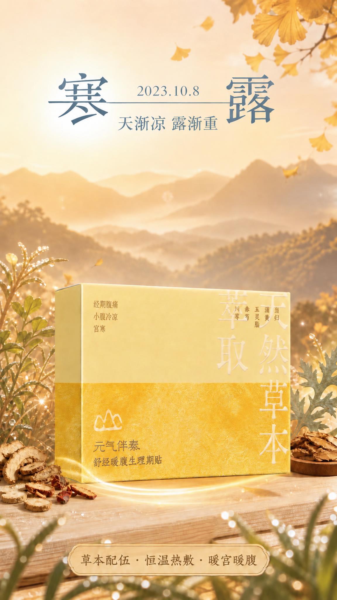 将图中顶部的标题文字“寒露暖养 温润如初”替换为与参考图一致的… - 图片创意预览