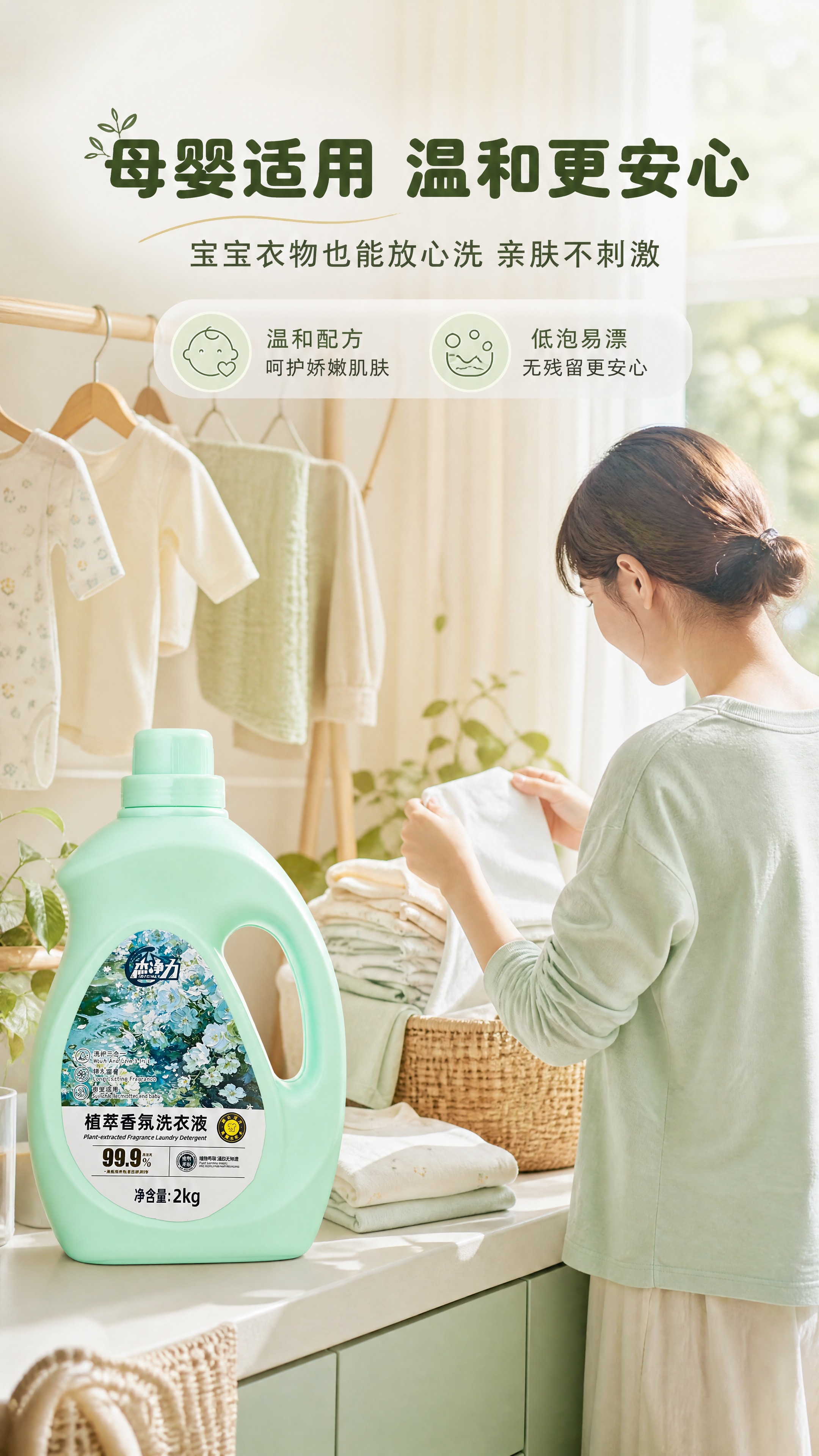[商品] 使用【图1】杰净力植萃香氛洗衣液浅绿色2kg瓶装；保… - 图片创意预览