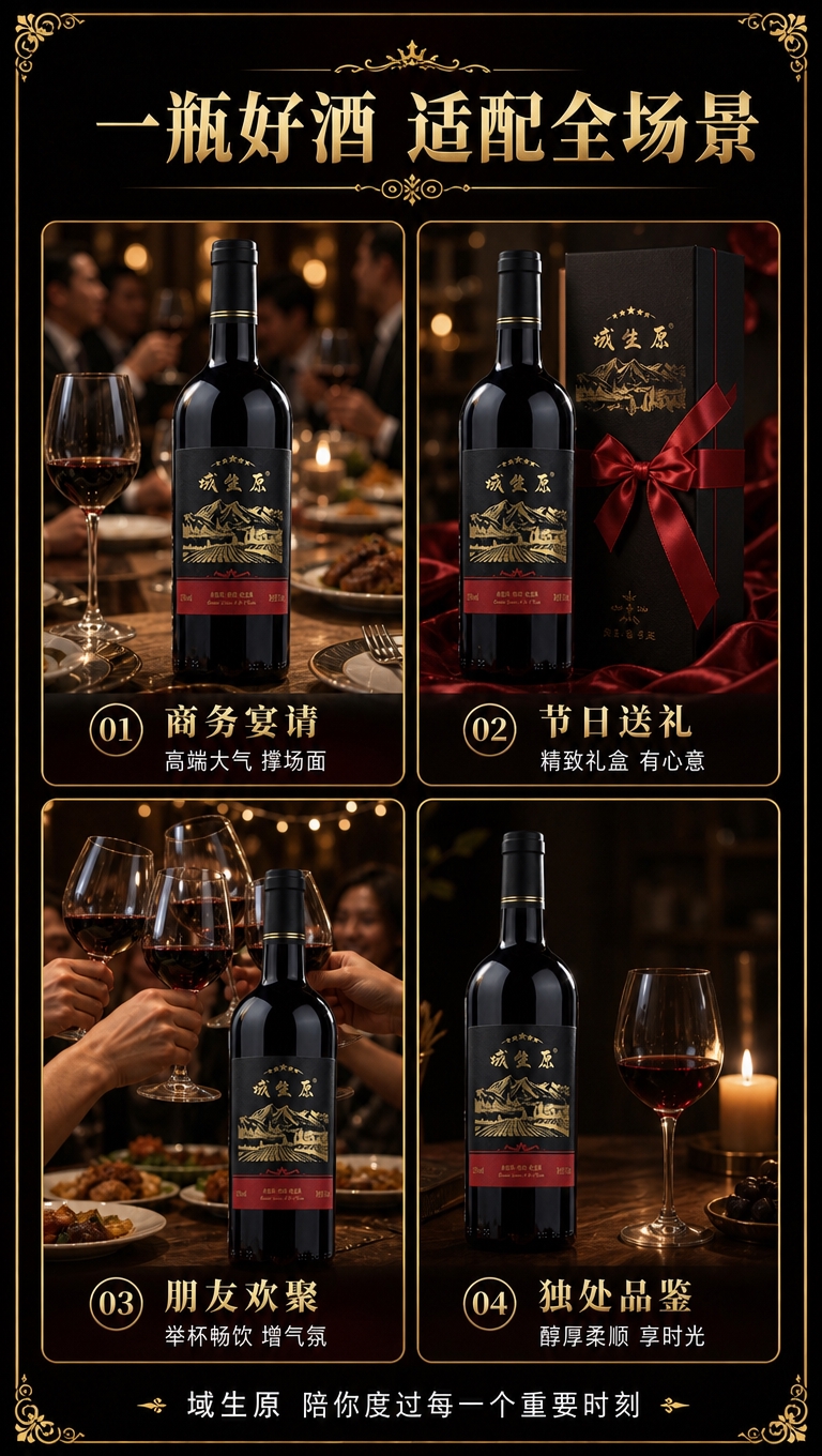 [商品] 使用【图1】域生原干红葡萄酒瓶身；保留所有酒标文字与… - 图片创意预览
