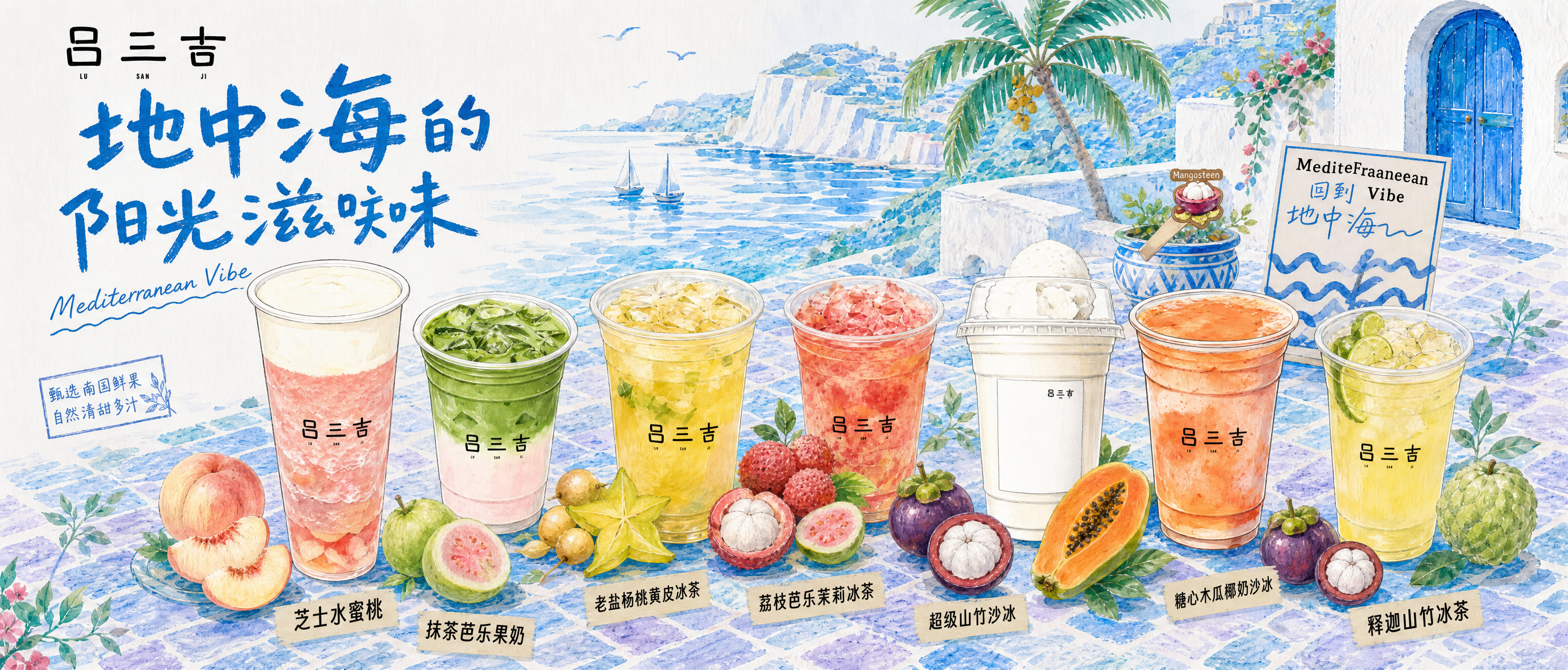 修改饮品海报，按照饮品对应修改旁边的水果：1.芝士水蜜桃对应水… - 图片创意预览