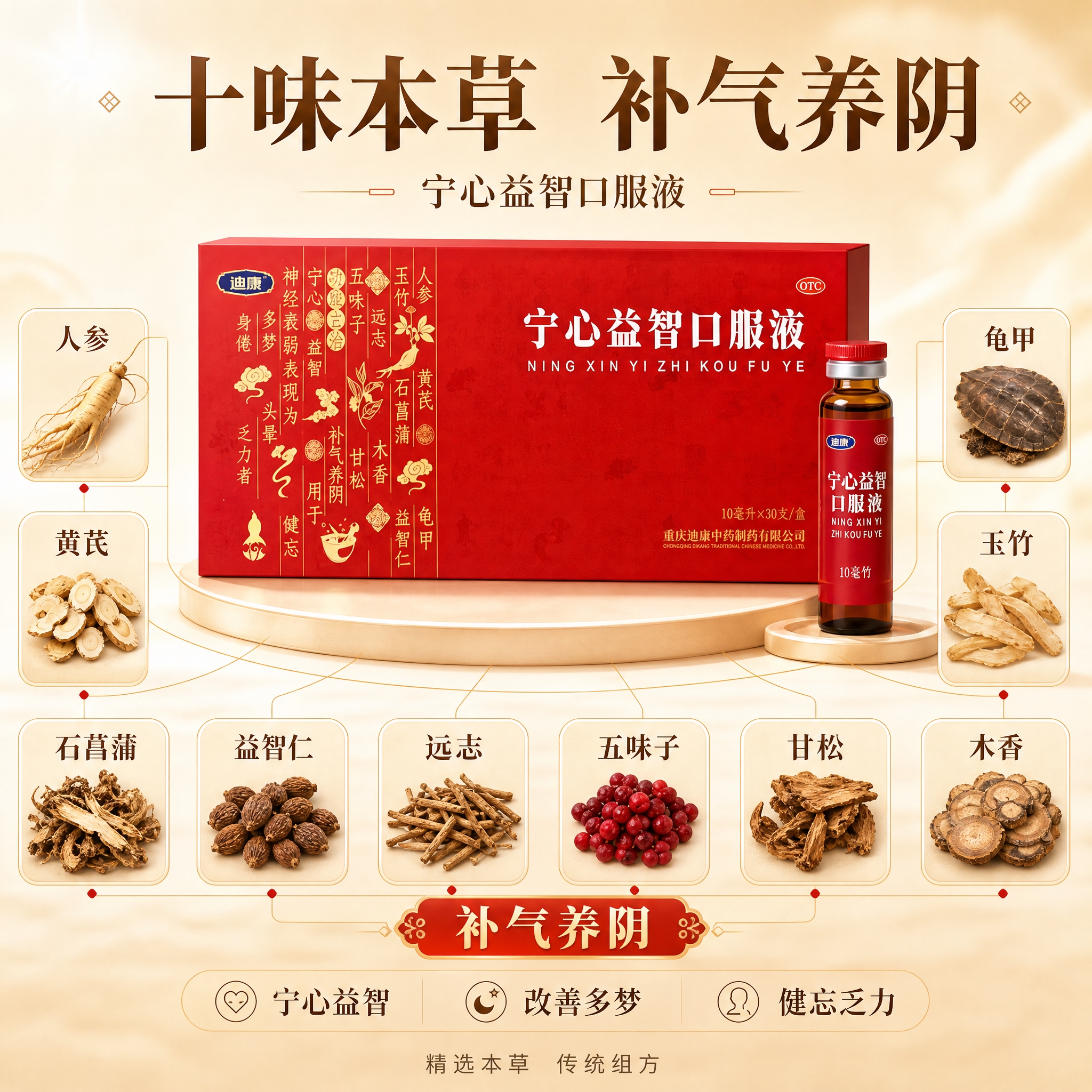[主图-2] 宁心益智口服液成分亮点图，成分展台式，围绕产品展… - 图片创意预览