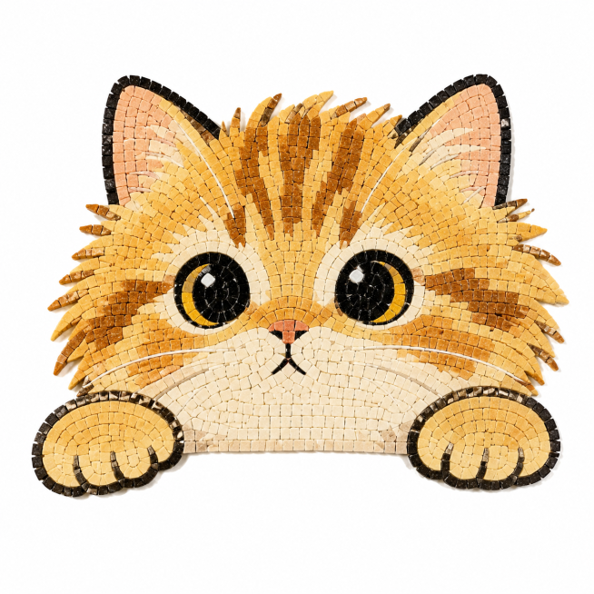 将图中的橘猫改为马赛克瓷砖拼接纹理，和参考图一样的马赛克材质预览效果