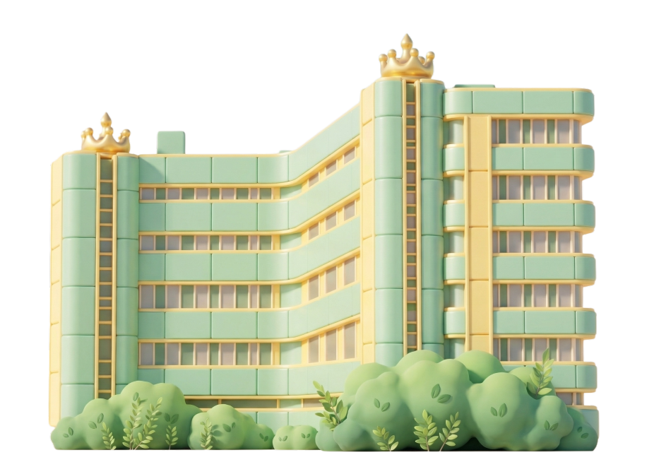 将图中的C4D风格建筑调整为萌萌哒Q版卡通风格，造型圆润可爱，配色明亮柔和，整体风格童趣治愈预览效果