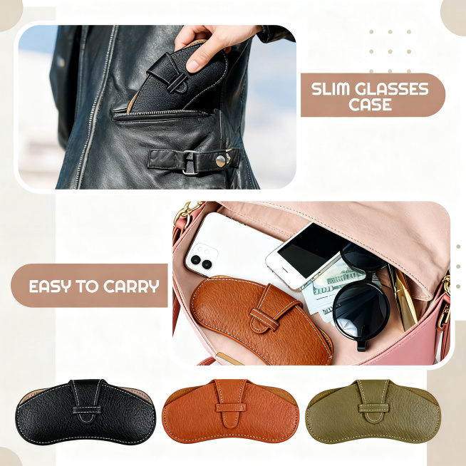 Portability showcase, follow layout from reference https://21.jpg. Top image shows glasses case bein预览效果