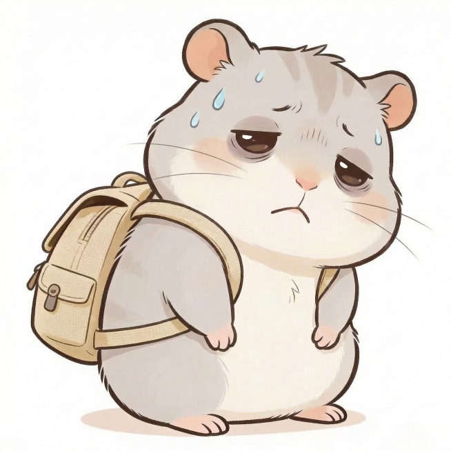 参考上传的仓鼠形象，绘制疲惫表情的卡通仓鼠表情包，无任何文字标签，保持原可爱画风，白色背景预览效果
