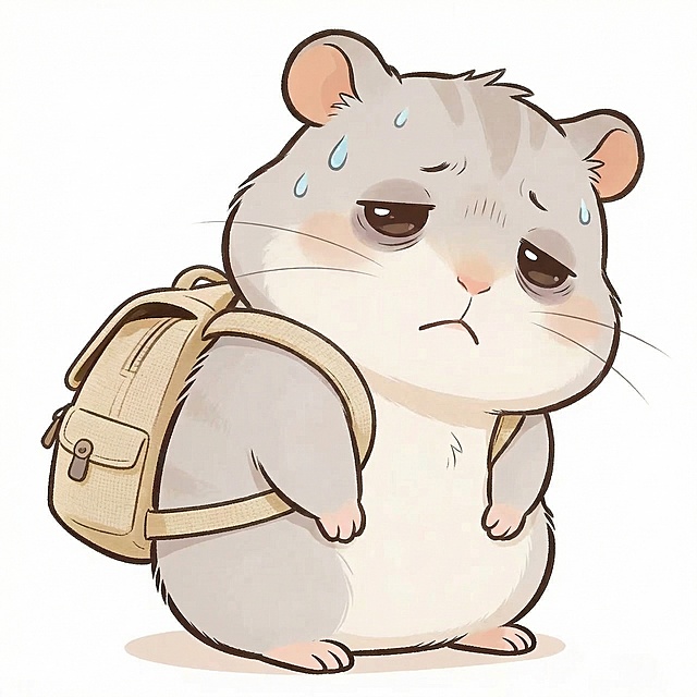 参考上传的仓鼠形象，绘制疲惫表情的卡通仓鼠表情包，无任何文字标签，保持原可爱画风，白色背景