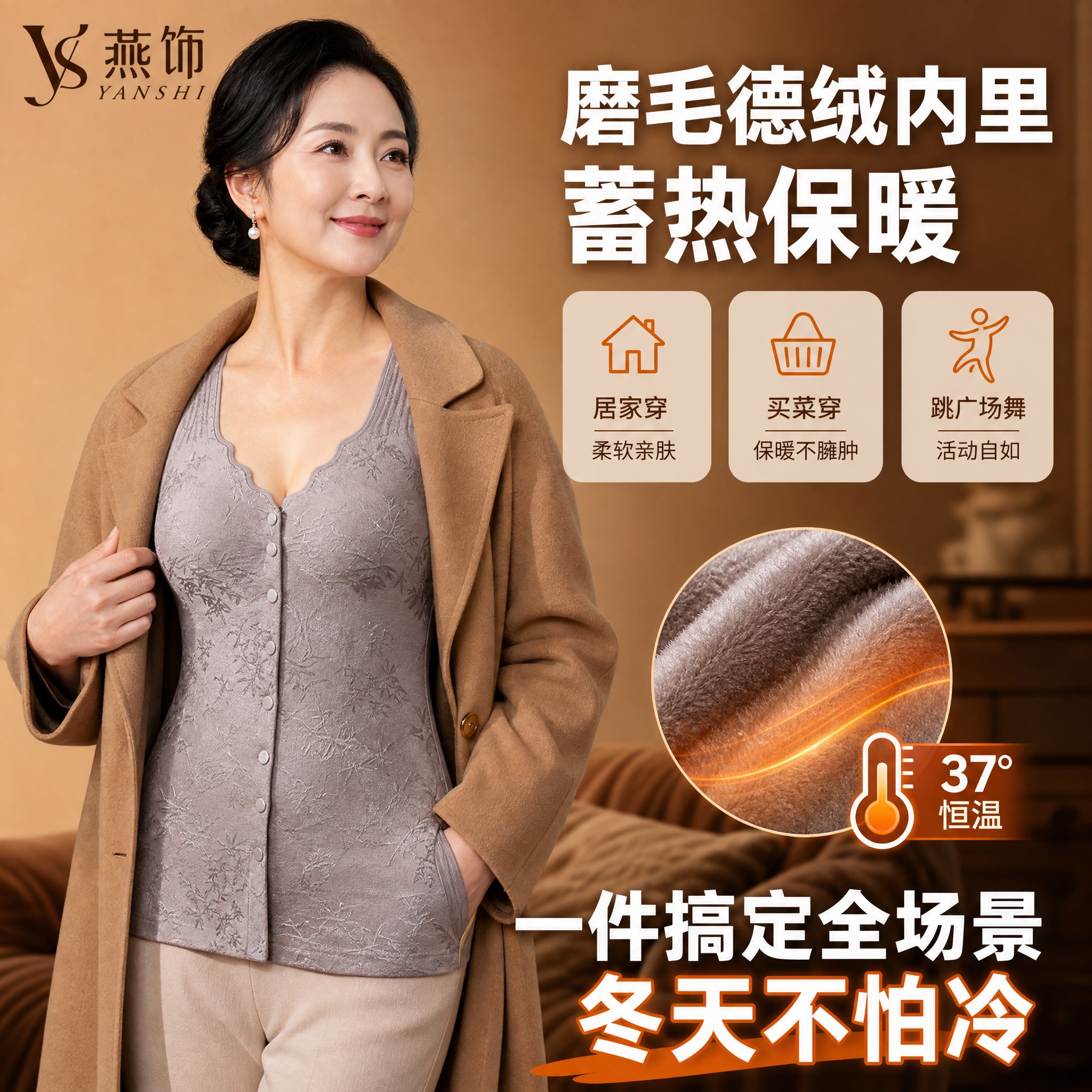 [主图-3] 磨毛德绒内里 蓄热保暖 多场景适用卖点图 [统一… - 图片创意预览