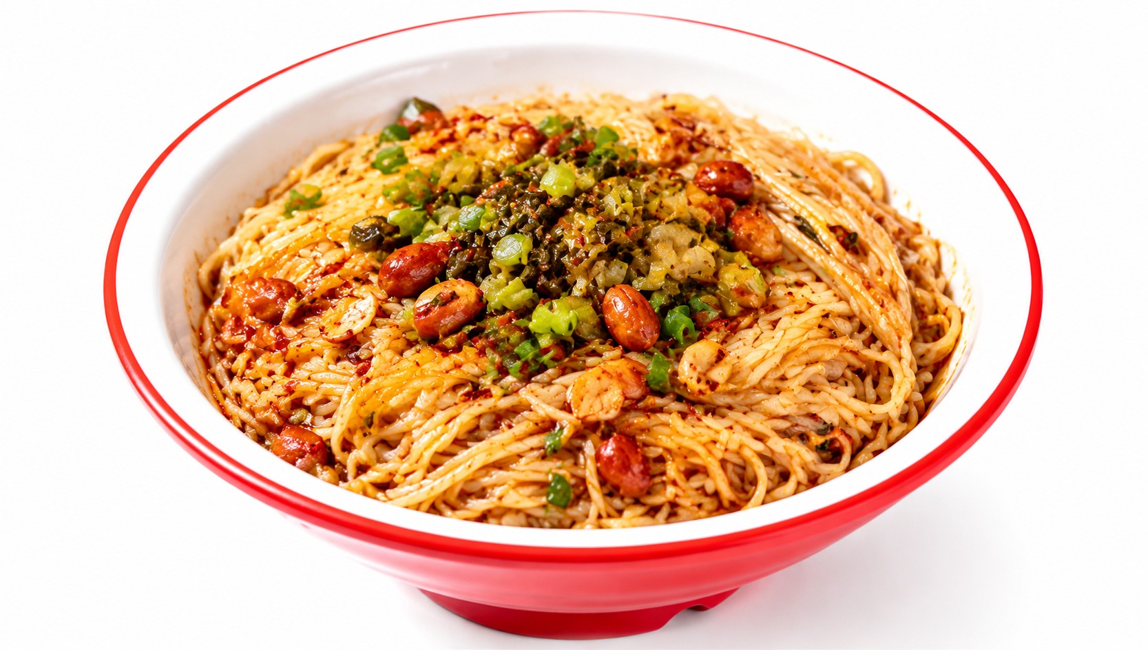 保留这个红白碗，替换碗内的食物为南昌拌粉，碗的形状和颜色不变，… - 图片创意预览