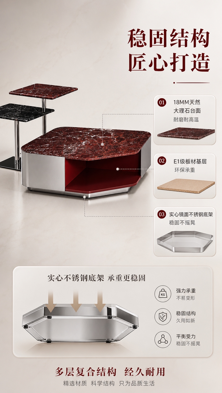 [商品] 使用【图1】紫罗红大理石茶几+角几组合；保留茶几不规… - 图片创意预览