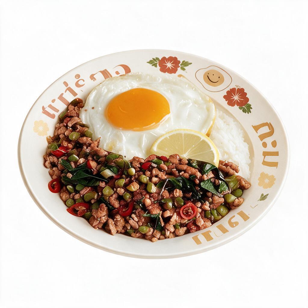 从参考图中提取猪肉打抛饭这道菜，单独抠出来，变成透明背景的商品… - 图片创意预览