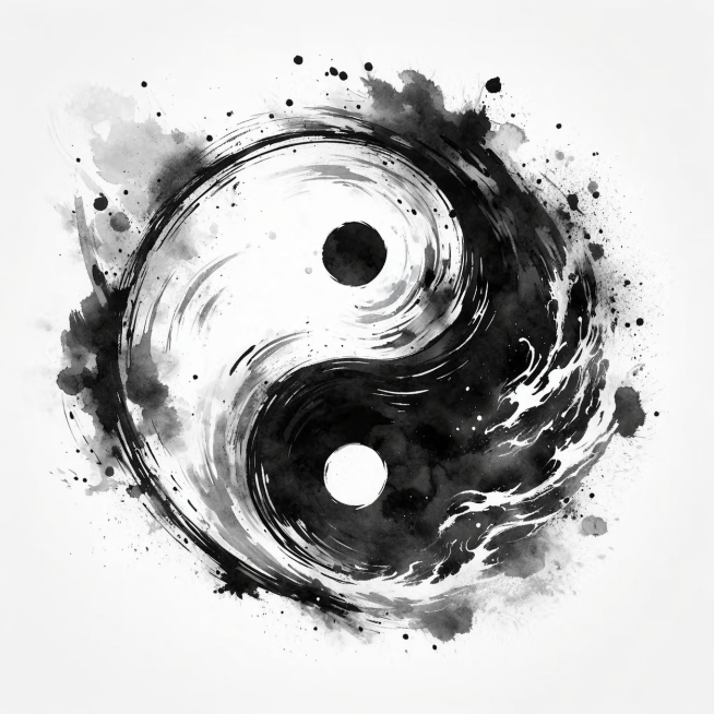 参考原图的水墨太极风格，重新生成画面内容，移除右下角的水印，保持黑白水墨泼墨八卦太极的整体构图和艺术风格不变预览效果