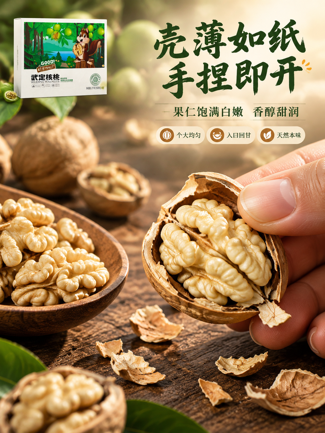 [商品] 使用【图1】武定核桃礼盒产品图作左上角辅助露出；保留… - 图片创意预览