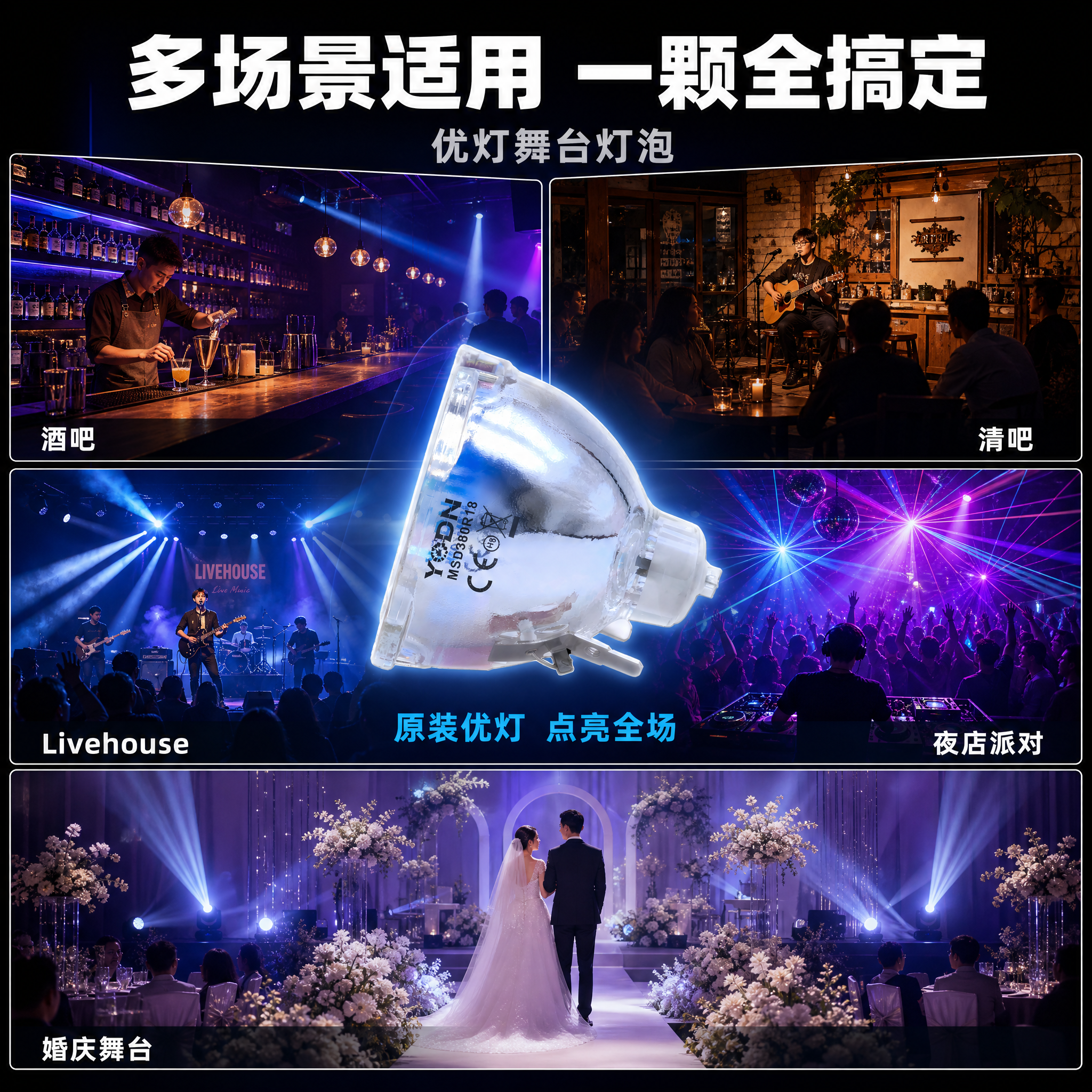[主图-4] 多场景适用汇总图，主题为优灯灯泡适用于多种舞台场… - 图片创意预览