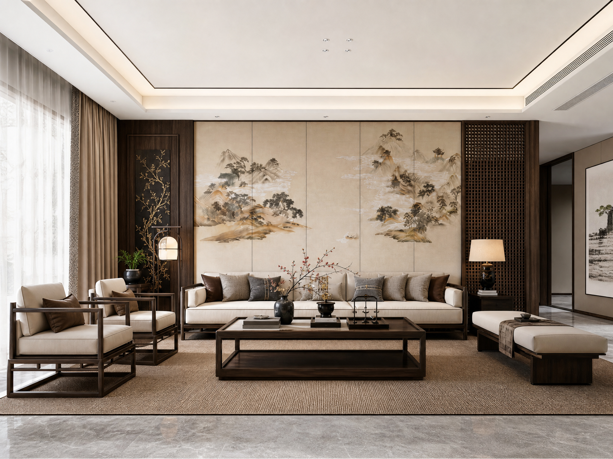 将参考图中的刺绣硬包背景墙图案完整保留，图案颜色和细节完全不变… - 图片创意预览