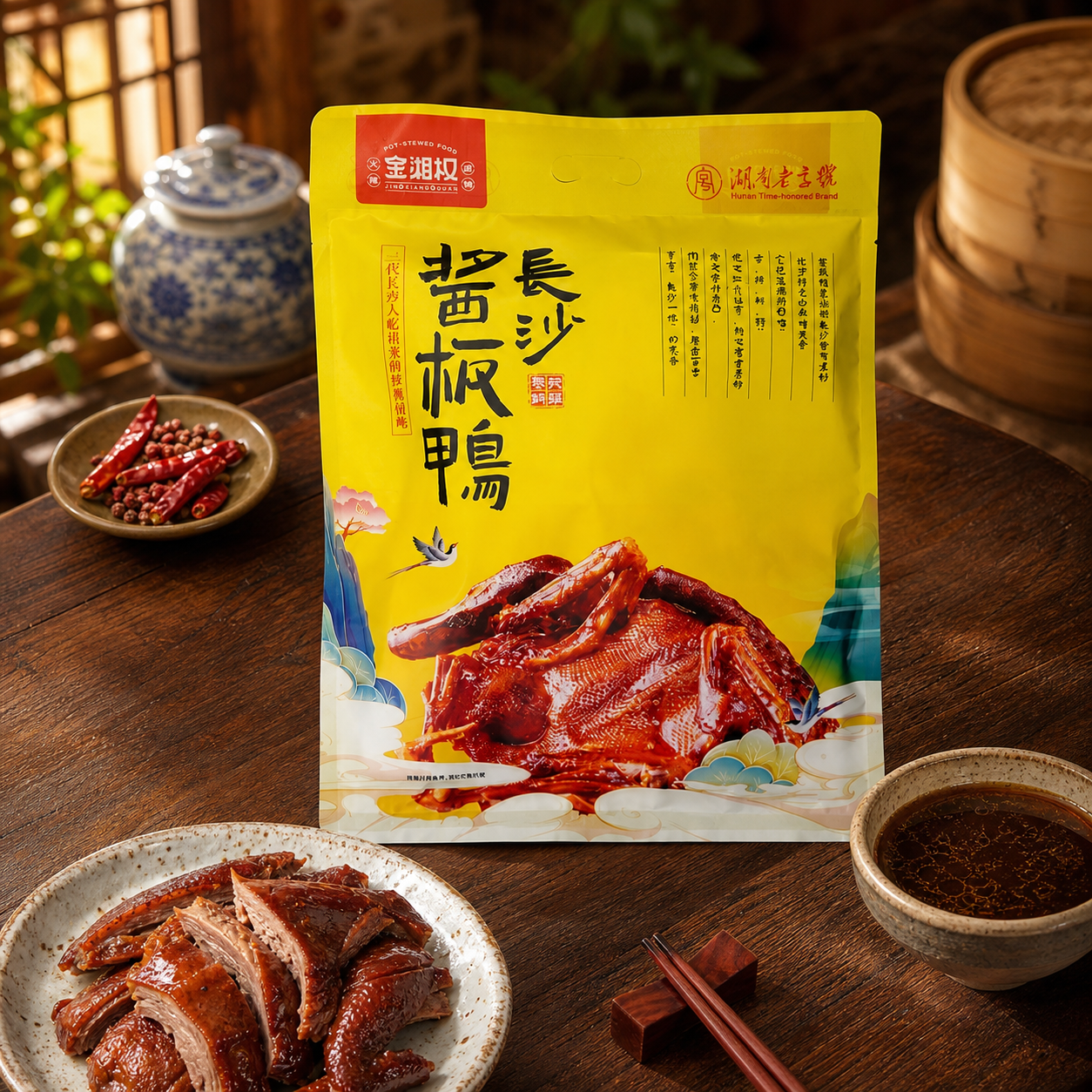 酱板鸭包装袋严格参照上传产品图，完整保留所有可见组件、轮廓、结… - 图片创意预览